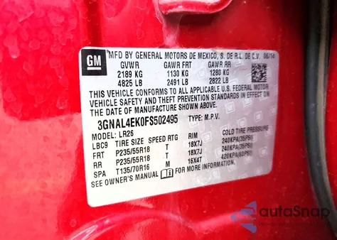 2015 Chevrolet Captiva Ltz from USA, damaged, VIN 3GNAL4EK0FS502495